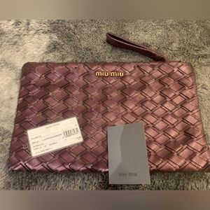 Miu Miu Woven Metallic Leather Intrecciato Pochette Clutch new w/tags & dust bag